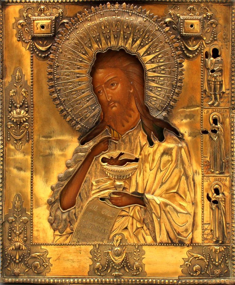 Фото старинной чудотворной древнерусской иконы «Святой Иоанн Предтеча» в окладе. Ярославль. Первая половина XIXвека.